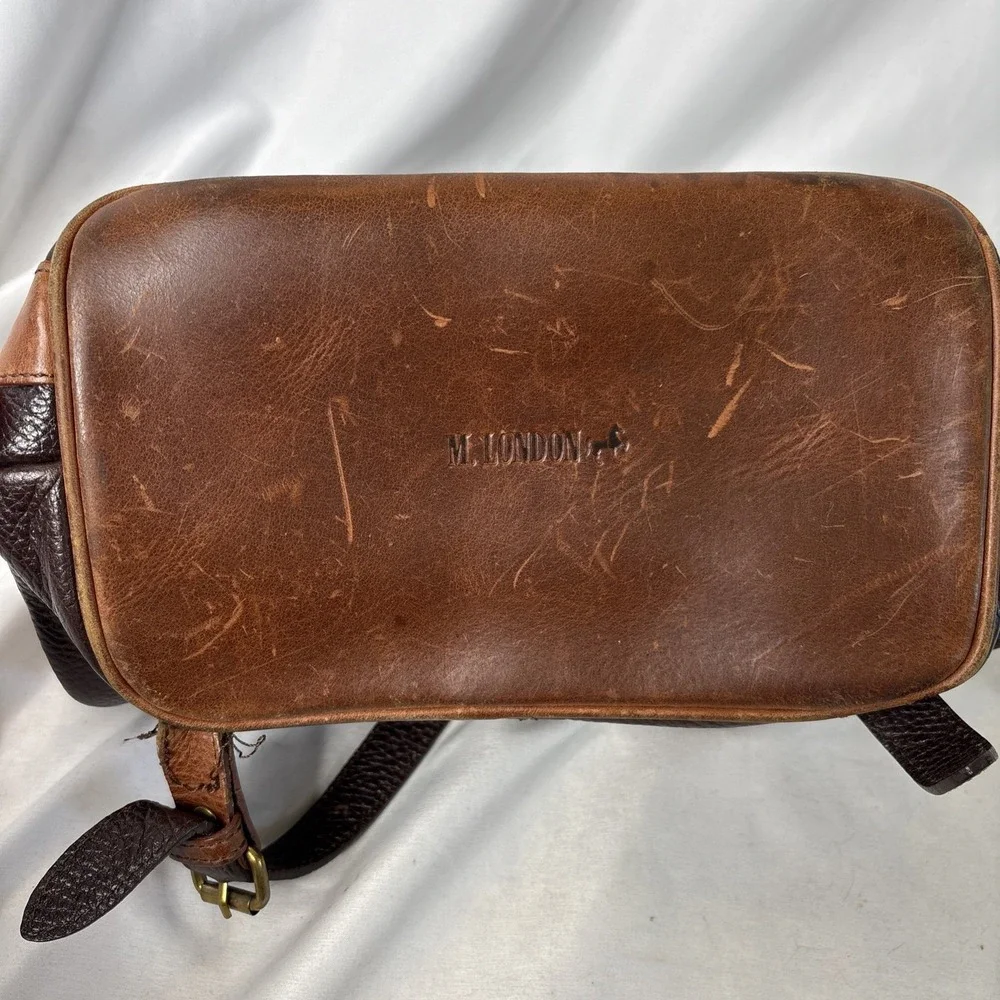 Vtg M. London Two-Tone Brown Pebbled Leather Convertible Backpack Bag Read